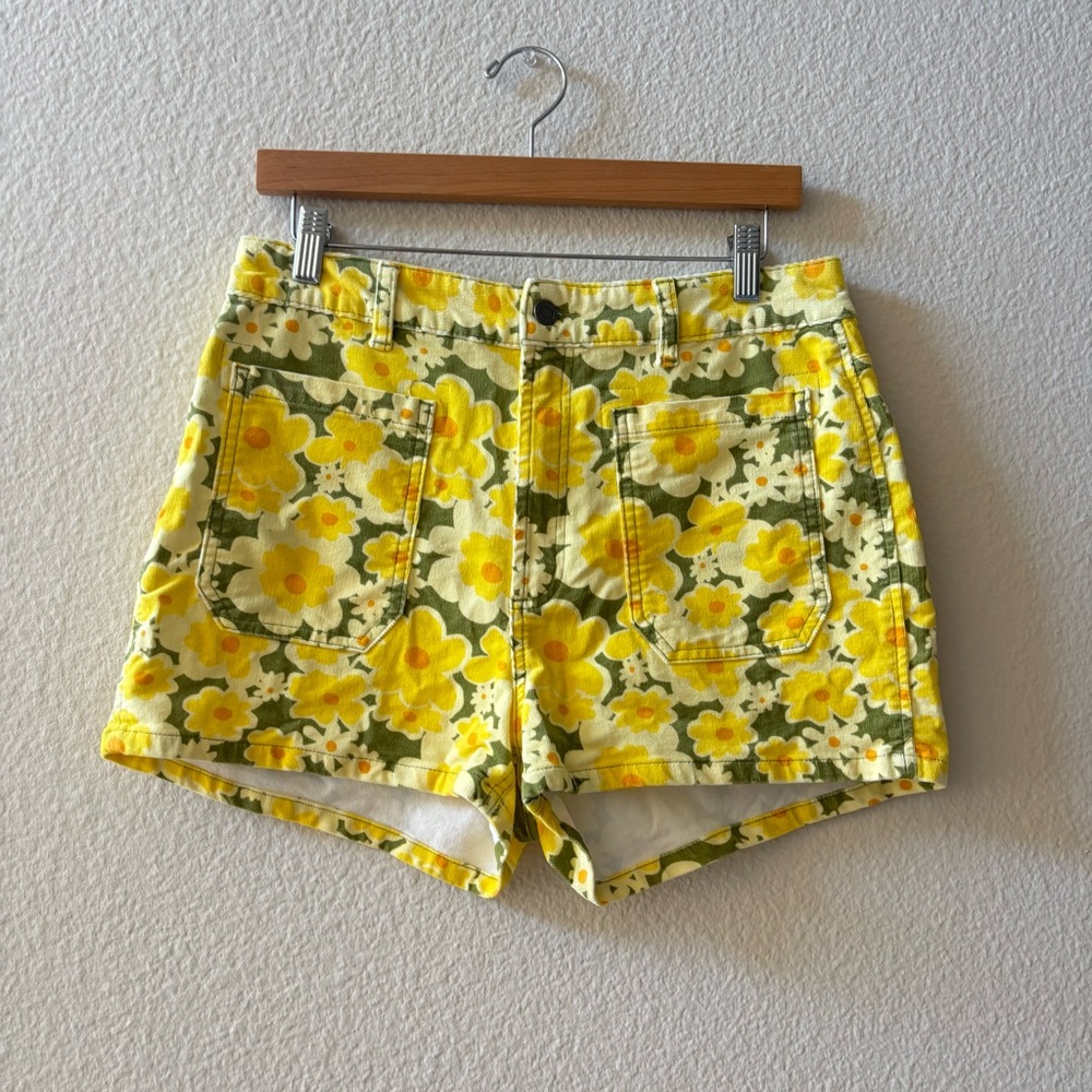 RVCA Belle Corduroy Shorts Floral High-Waisted